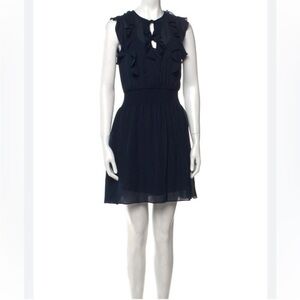 Rebecca Taylor Navy Sheer Layered Ruffled V Neck sheath sleeveless mini dress 4